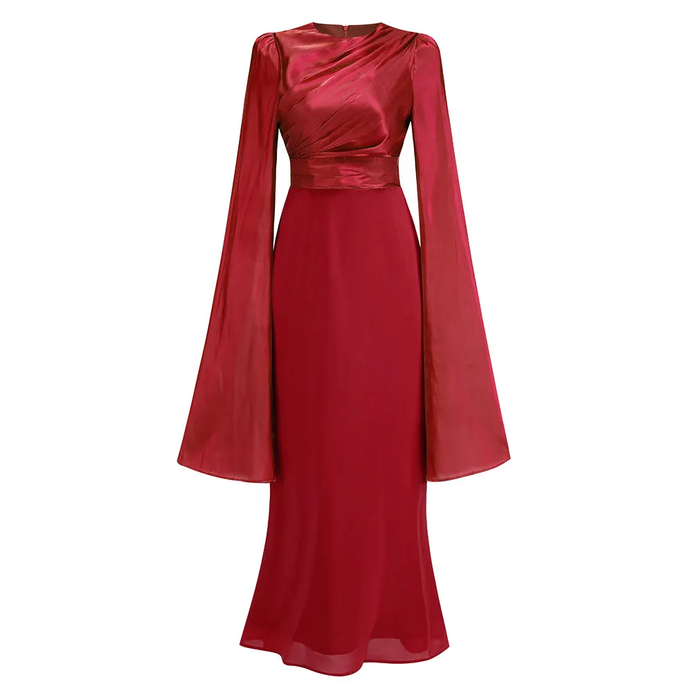 Round Neck Long Sleeve Splicing Maxi Dress KLYF1237