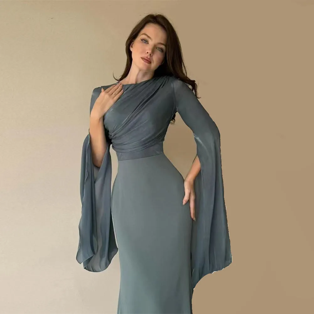 Round Neck Long Sleeve Splicing Maxi Dress KLYF1237