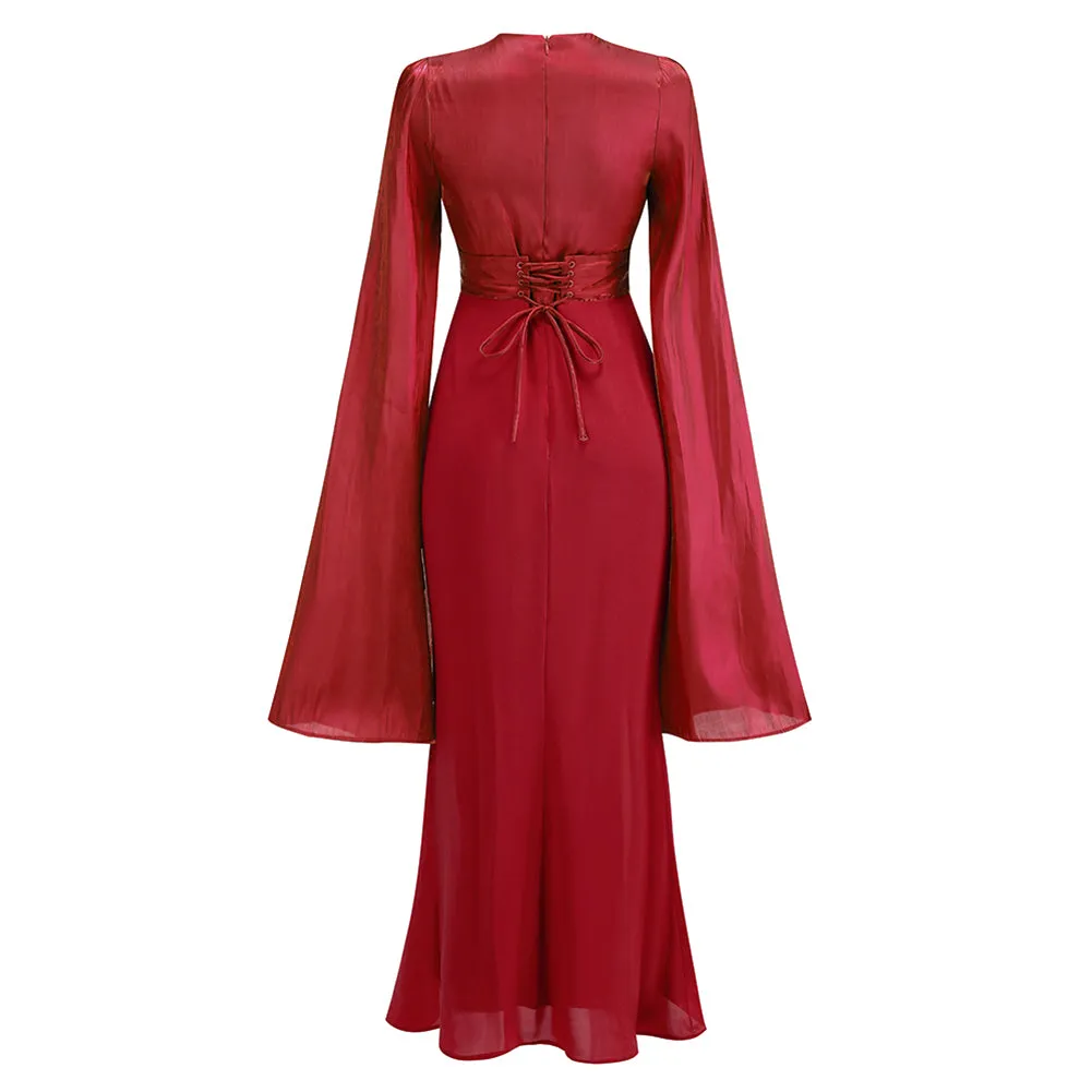 Round Neck Long Sleeve Splicing Maxi Dress KLYF1237