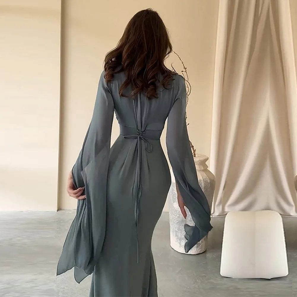 Round Neck Long Sleeve Splicing Maxi Dress KLYF1237