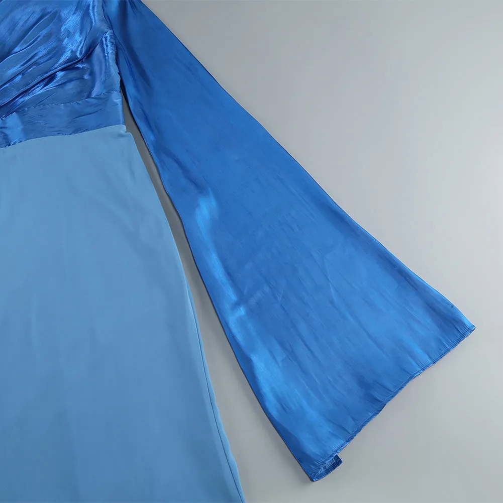 Round Neck Long Sleeve Splicing Maxi Dress KLYF1237