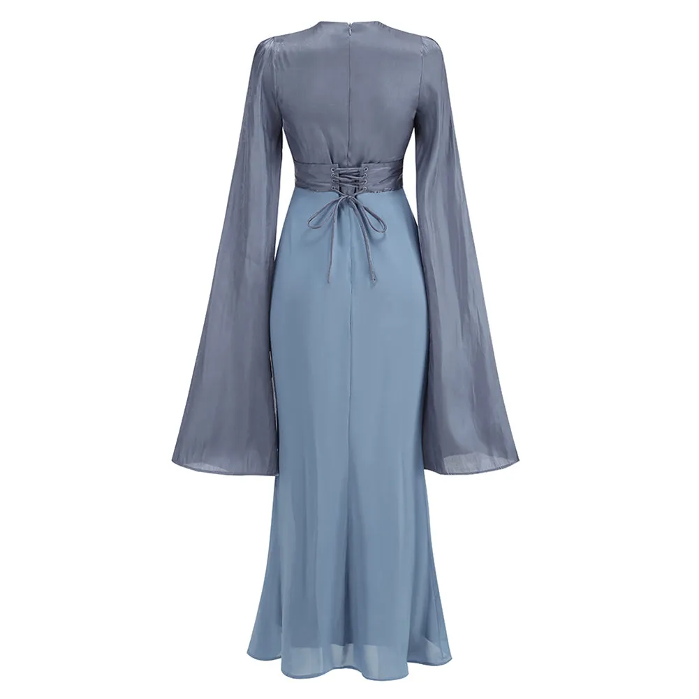 Round Neck Long Sleeve Splicing Maxi Dress KLYF1237