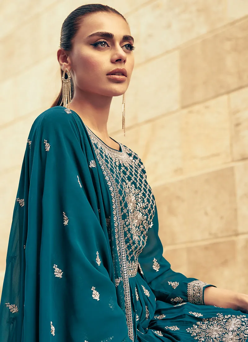 Royal Blue Reshamkari Embroidered Wedding Lehenga Kurti And Dupatta