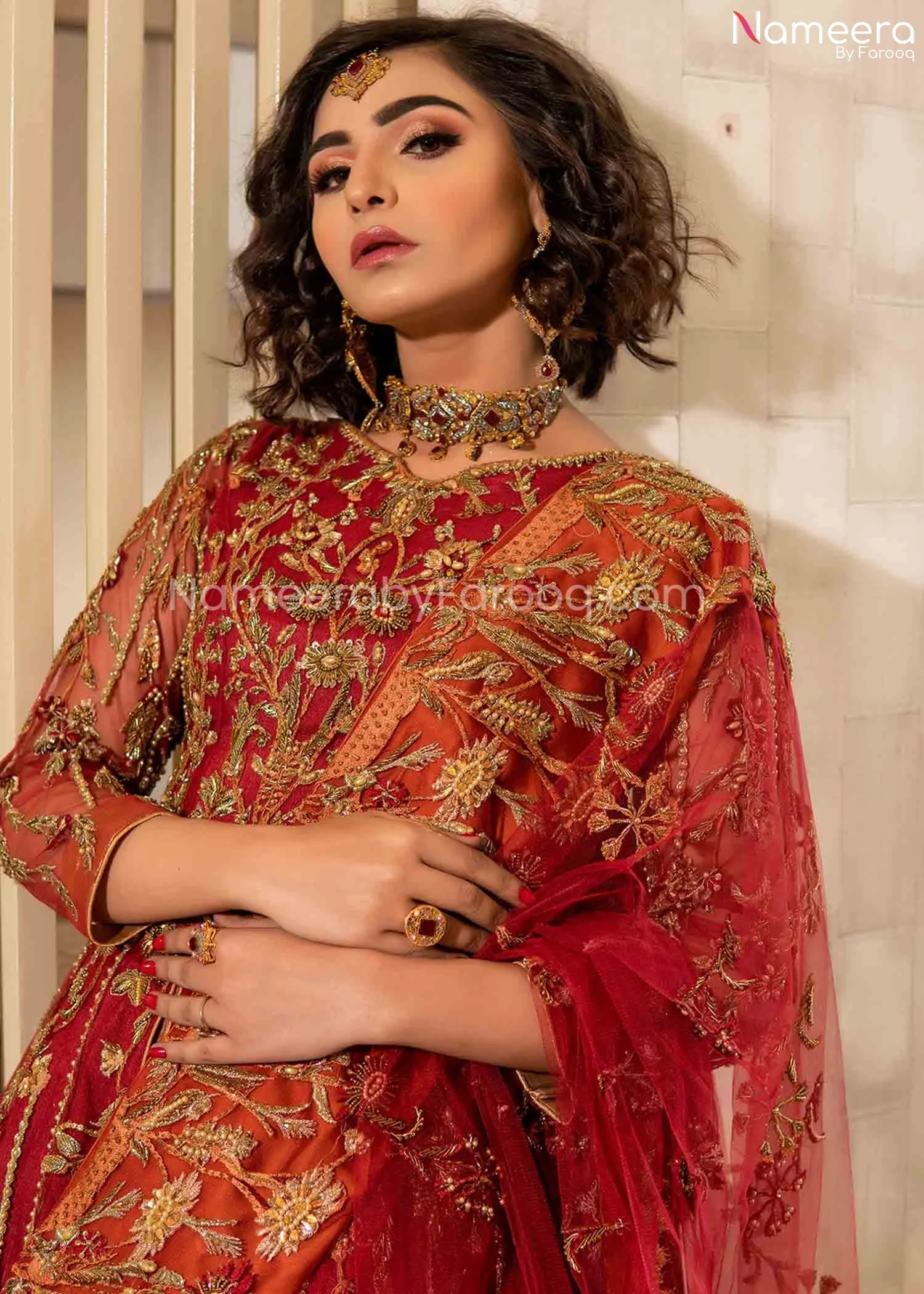 Royal Red Maxi Dress for Wedding with Embroidery #BR168