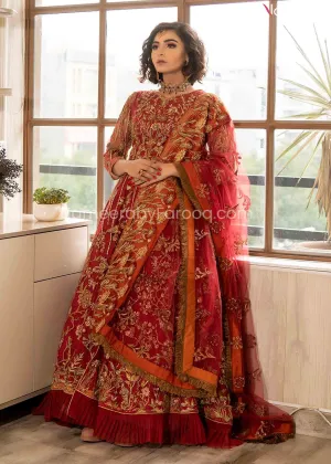 Royal Red Maxi Dress for Wedding with Embroidery #BR168