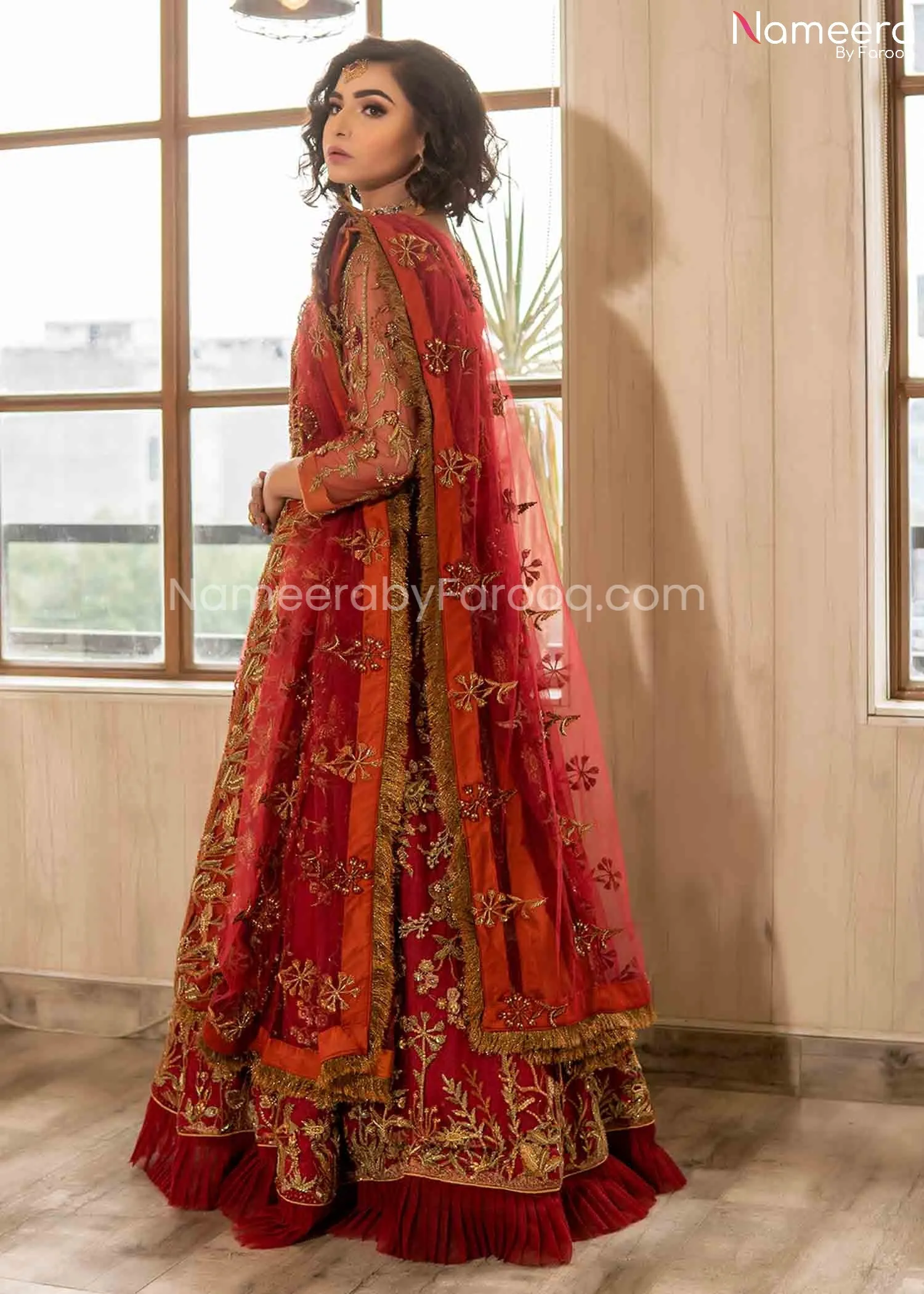 Royal Red Maxi Dress for Wedding with Embroidery #BR168