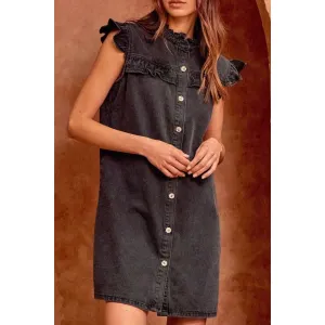 ruffle button-up denim dress