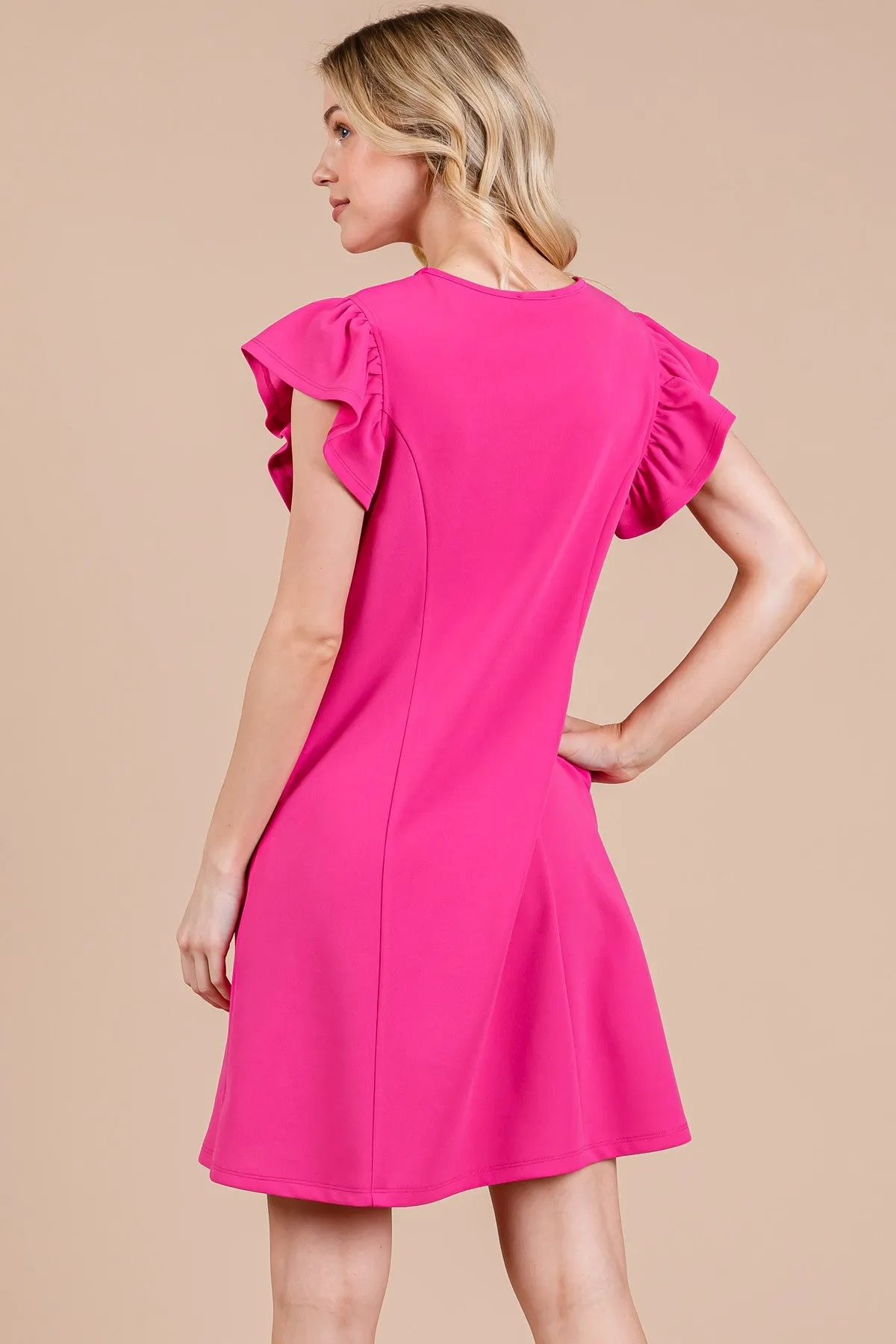 Ruffle-Sleeve A-Line Dress