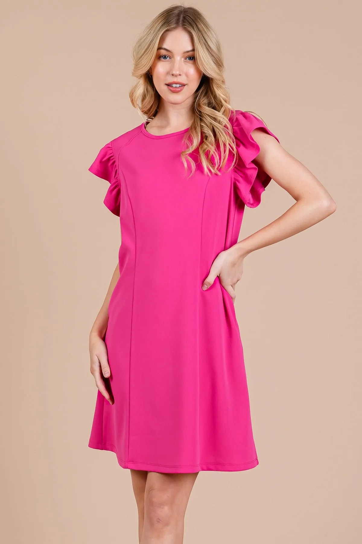 Ruffle-Sleeve A-Line Dress