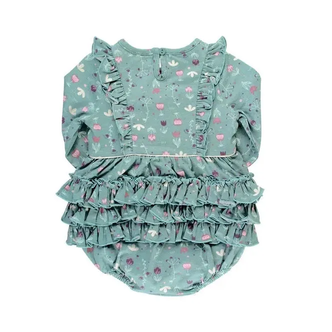 RuffleButts Falling Flora Waterfall Bubble Romper