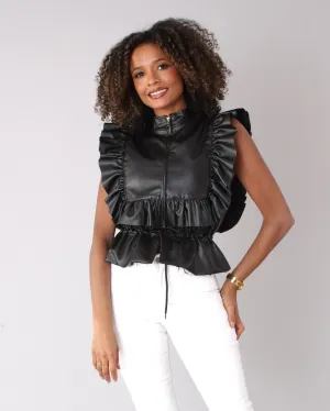 Ruffled Leather Peplum Vest -81758