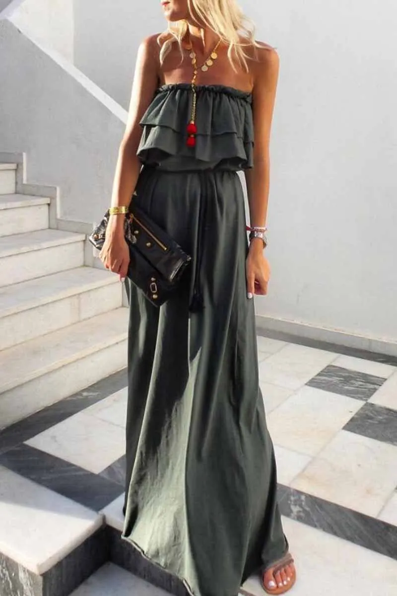Ruffled Solid Color Dress