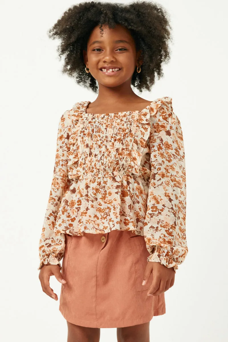 Ruffled Square Neck Long Sleeve Peplum