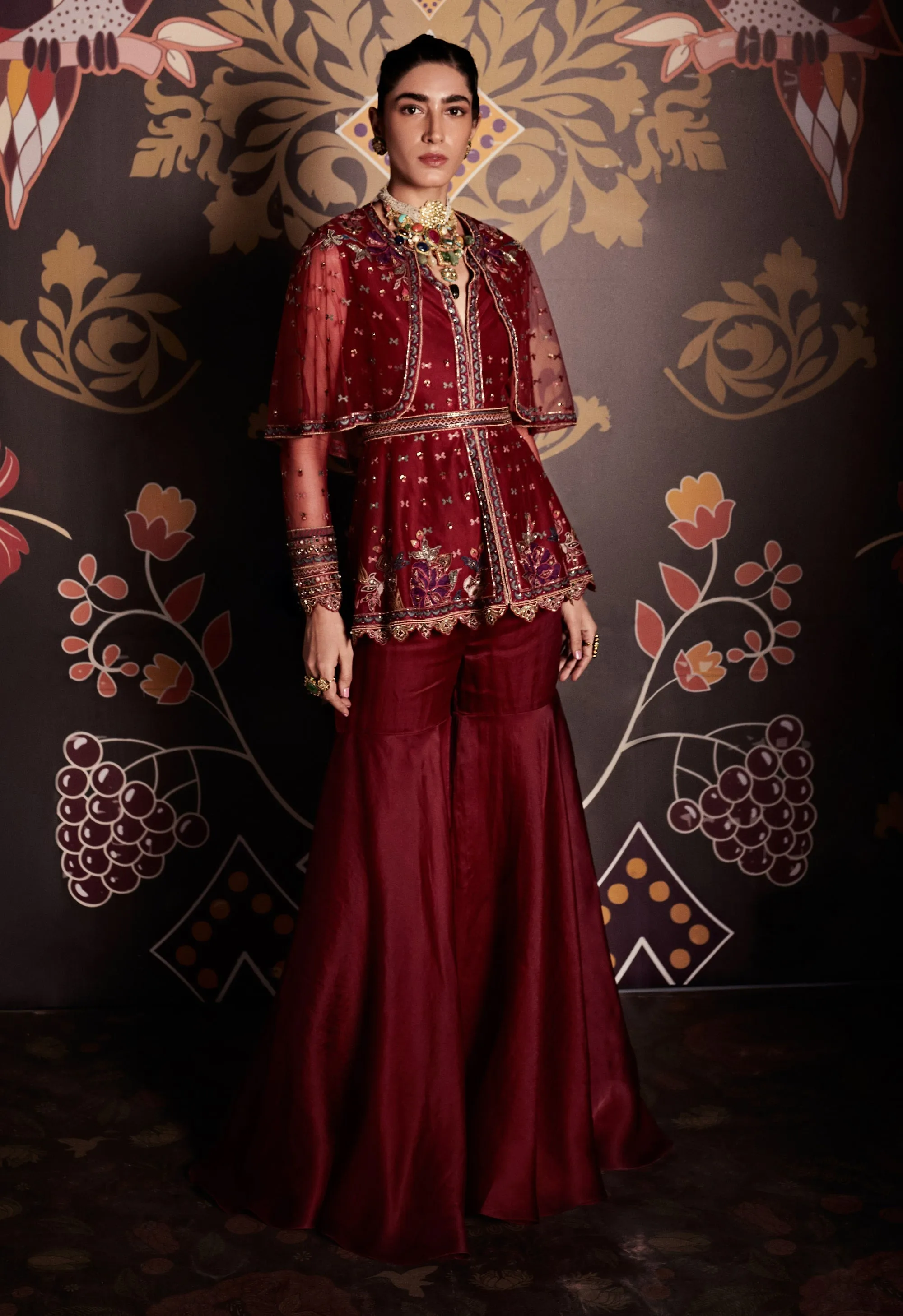 Rukm Burgundy Gharara Set