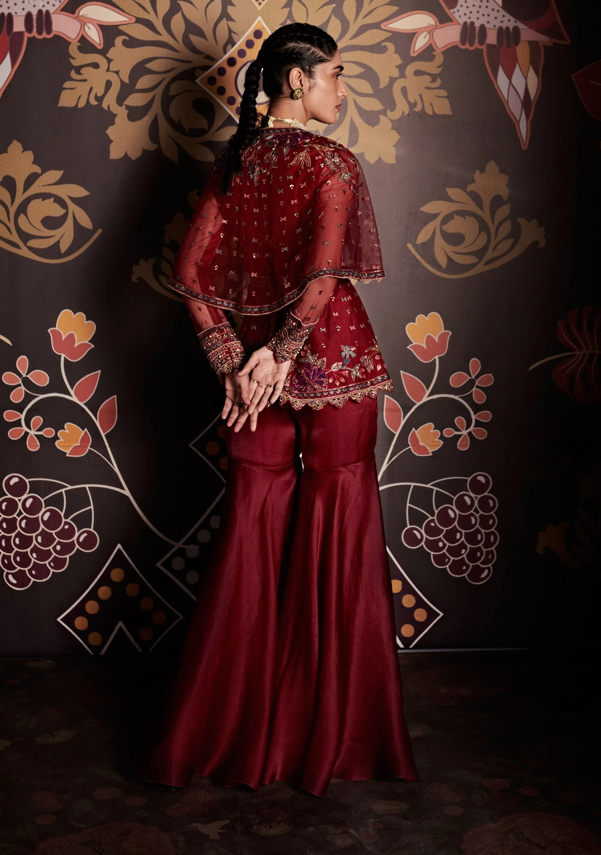 Rukm Burgundy Gharara Set