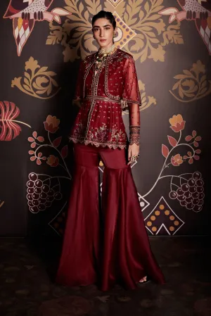 Rukm Burgundy Gharara Set