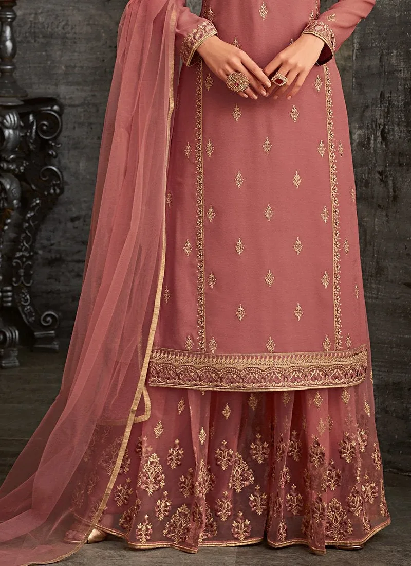 Rustic Red Ethnic Embroidered Palazzo Suit