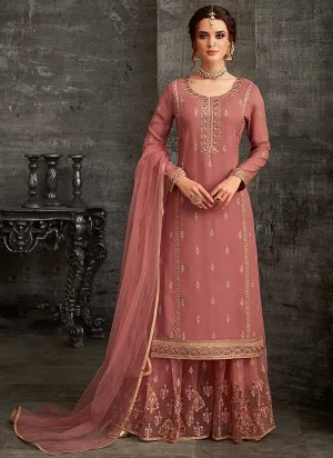 Rustic Red Ethnic Embroidered Palazzo Suit