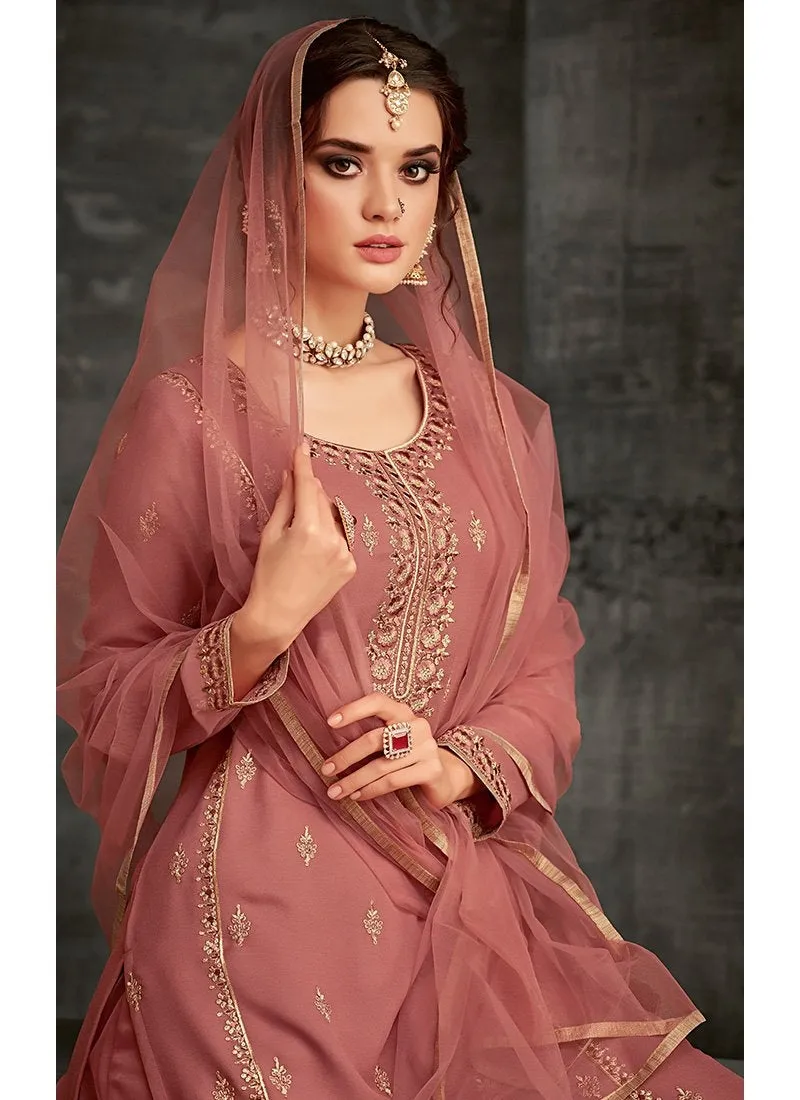 Rustic Red Ethnic Embroidered Palazzo Suit