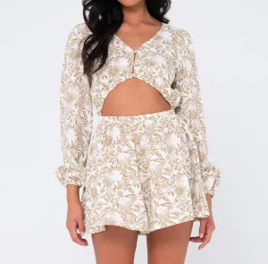 RUSTY SALVADOR LONG SLEEVE PLAYSUIT - PALE MUSTARD