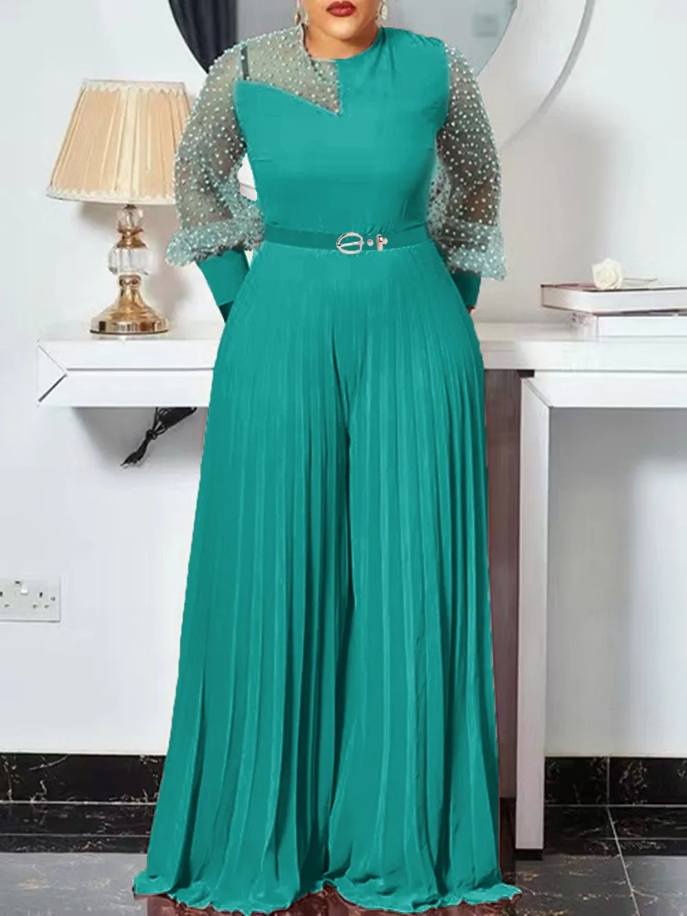 S-5xl Fall Outfits Women Pink Fashion Plus Size Jumpsuit Slim Pleated Long Sleeve Rompers Elegant Clothes Wholesale Dropshipping