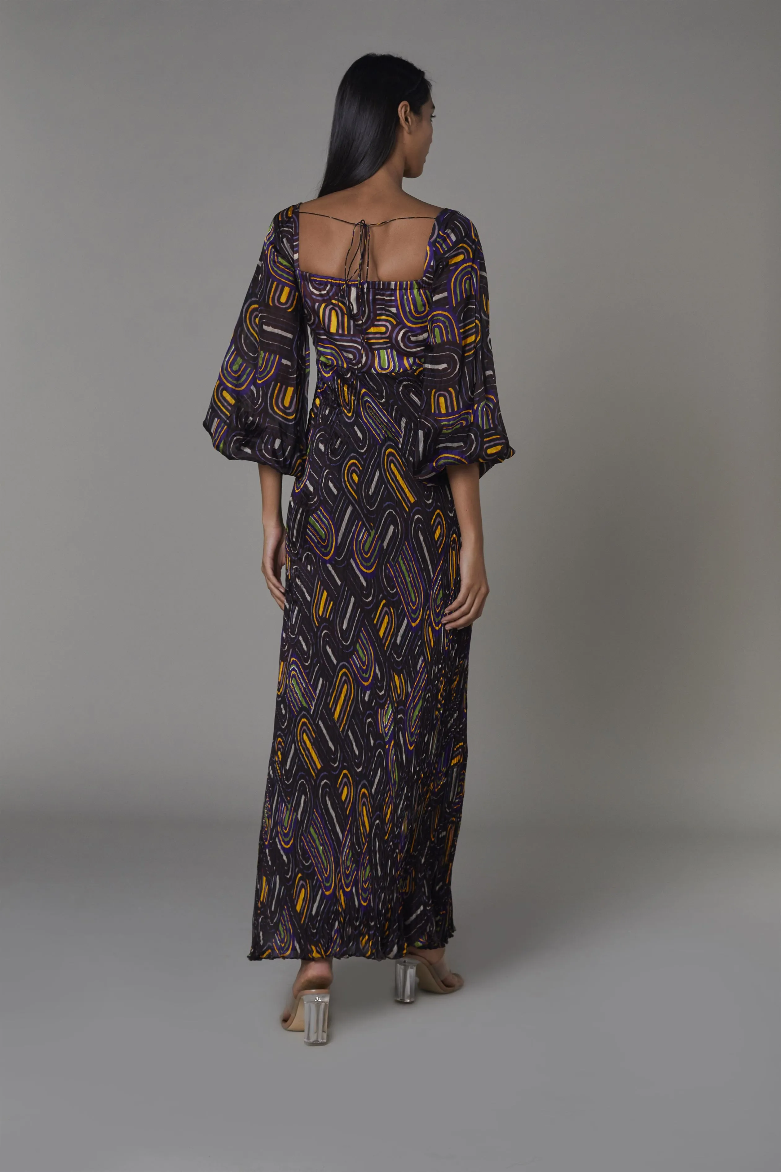 Saaksha & KinniÂ    I   Purple semi circle bustier dress with balloon sleeves Satin / Cotton Silk / Chiffon Purple SS22133