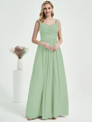Sage Green Sweetheart Backless V-Neck Chiffon Maxi Bridesmaid Dress