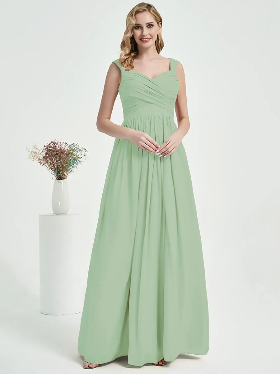 Sage Green Sweetheart Backless V-Neck Chiffon Maxi Bridesmaid Dress
