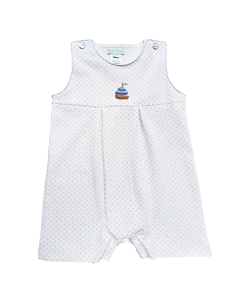 Sailboat Print Baby Boy Pima Cotton Smocked Romper