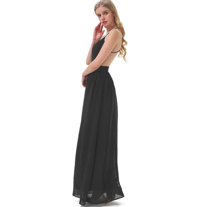 Sally Long Chiffon Cross Back Maxi Dress - Black