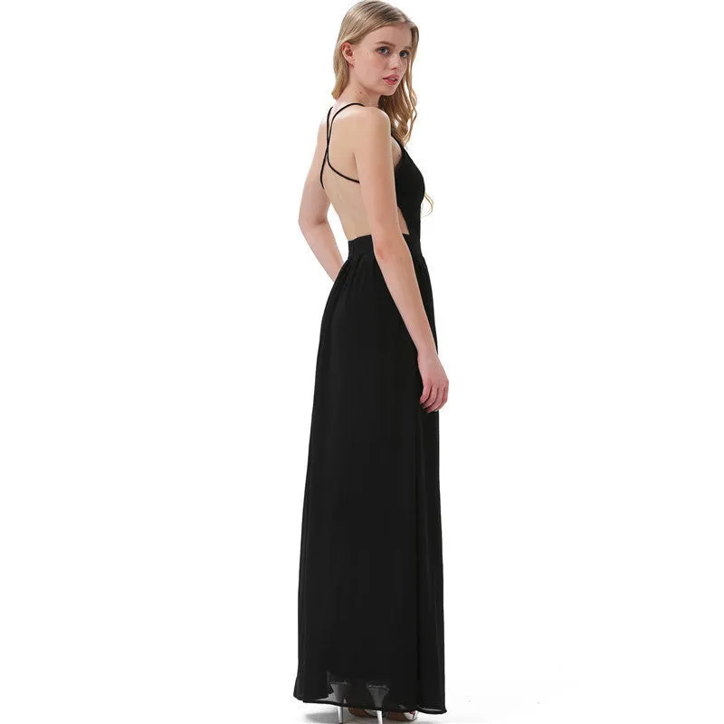 Sally Long Chiffon Cross Back Maxi Dress - Black
