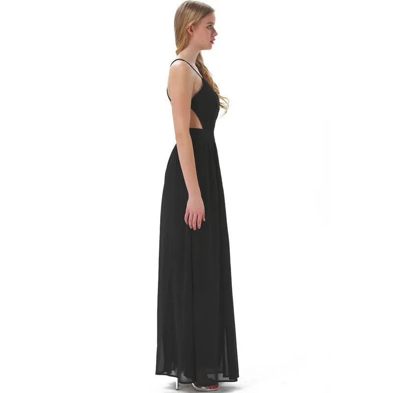 Sally Long Chiffon Cross Back Maxi Dress - Black