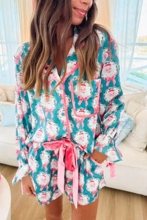 Santa Clause is Coming to Town Pajama Set - Teal Green