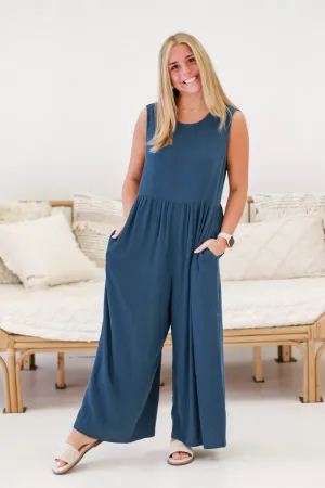 Sartorial Ease Linen Blend Sleeveless Wide Leg Jumpsuit