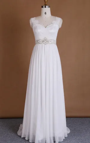 Satin Beaded Appliqued Low-V Back Chiffon V-Neckline Dress-712029