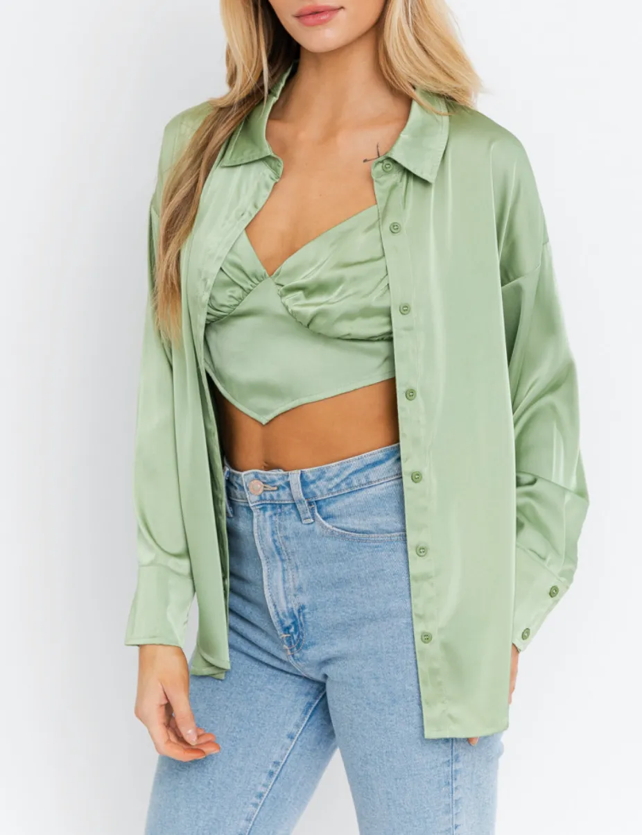 Satin Collar Oversize Shirt