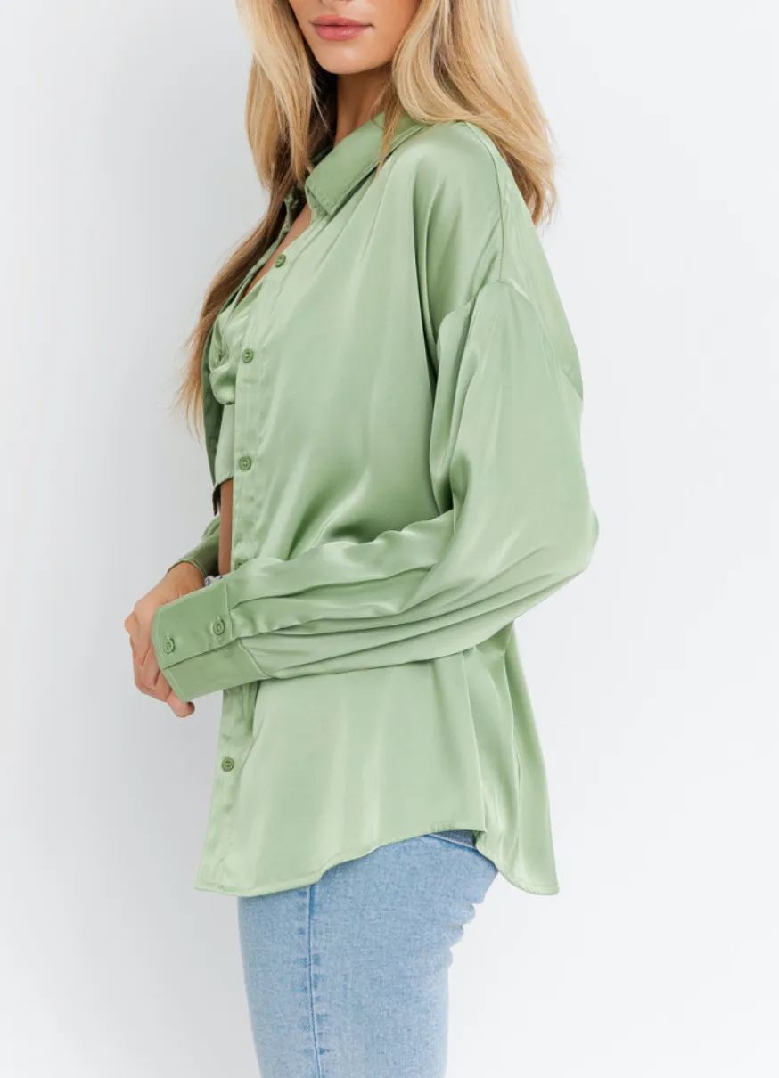 Satin Collar Oversize Shirt