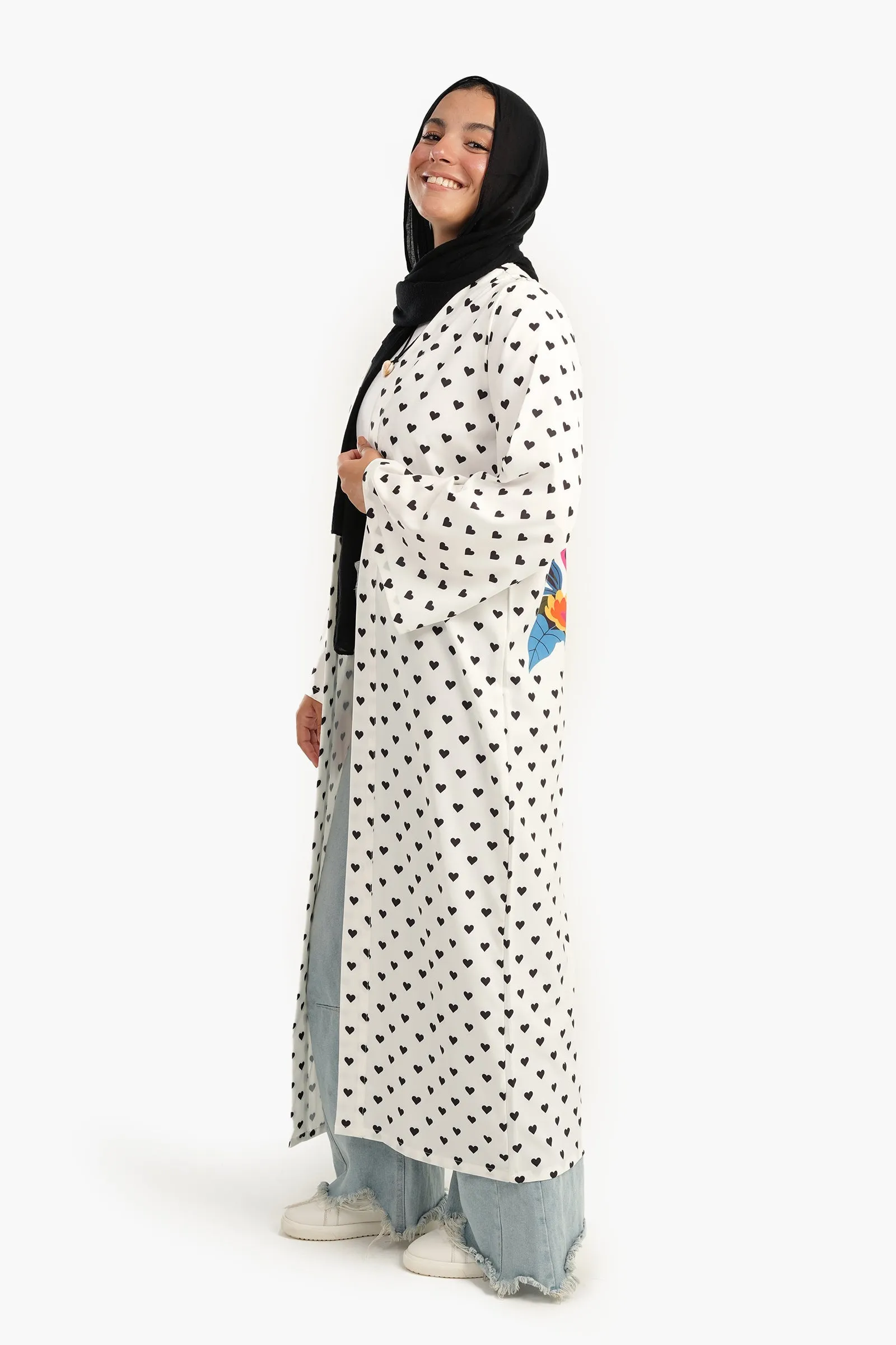 Satin Heart Printed Kimono