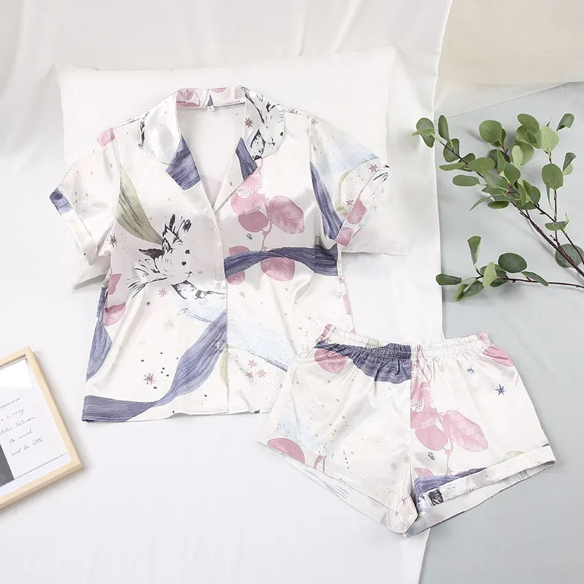 Satin Silk Sleepwear Set with Shorts for Women