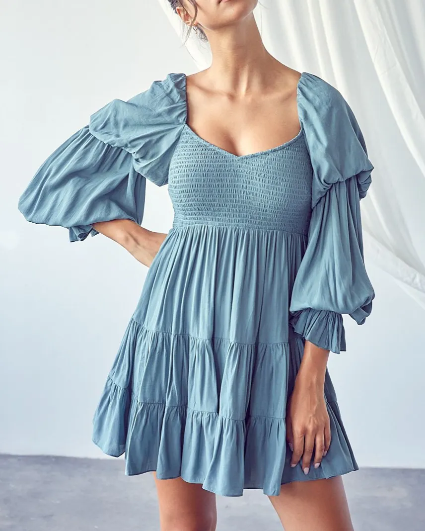 Satin Smock Long Sleeve Romper