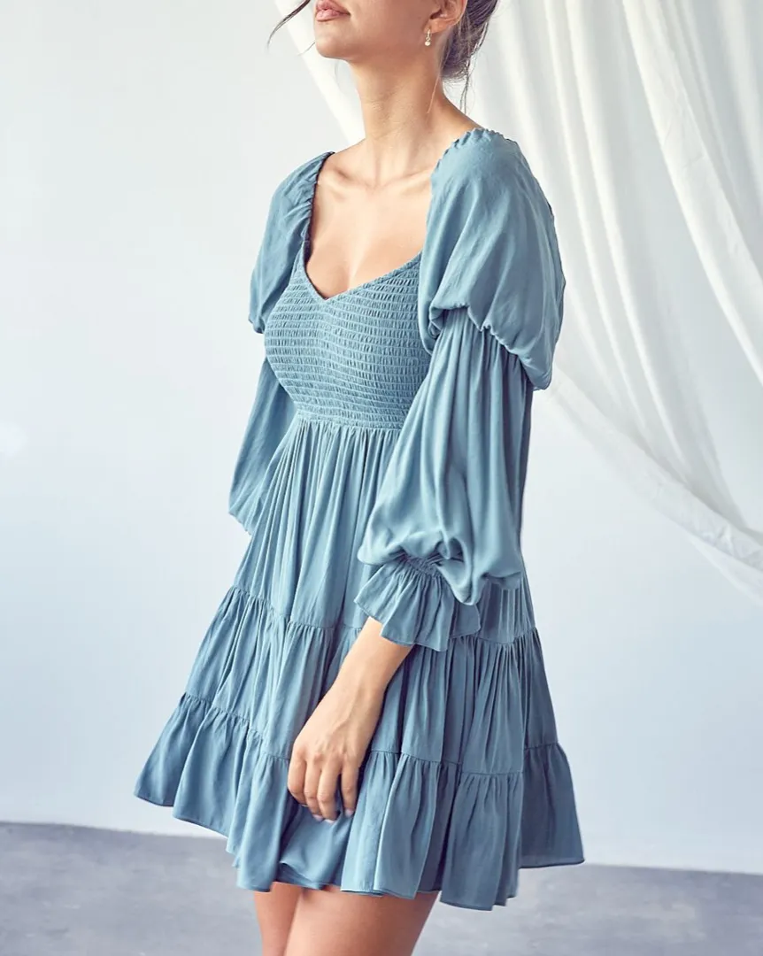 Satin Smock Long Sleeve Romper