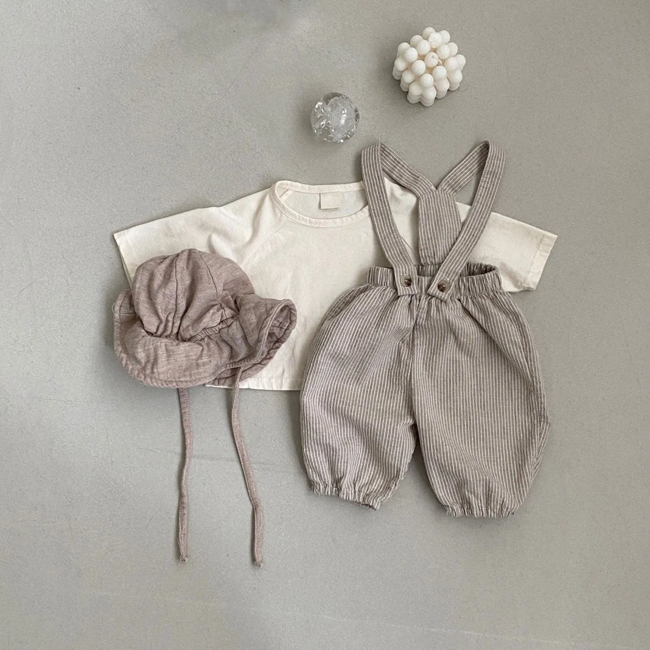 Sawyer Striped Baby overalls | Beige