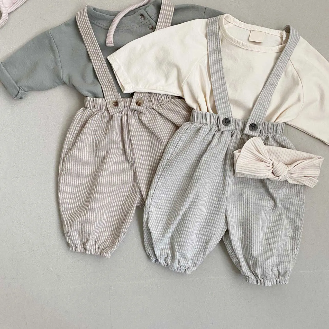 Sawyer Striped Baby overalls | Beige