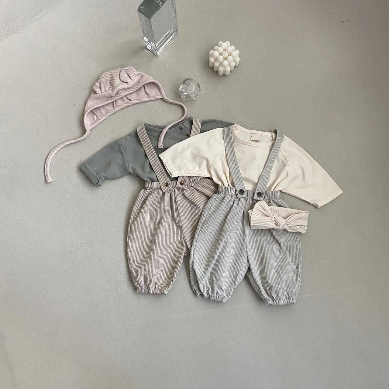 Sawyer Striped Baby overalls | Beige
