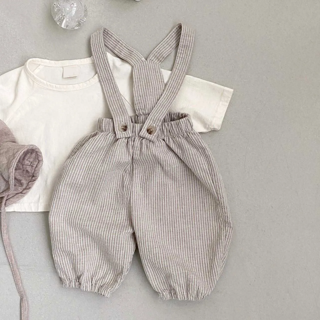Sawyer Striped Baby overalls | Beige