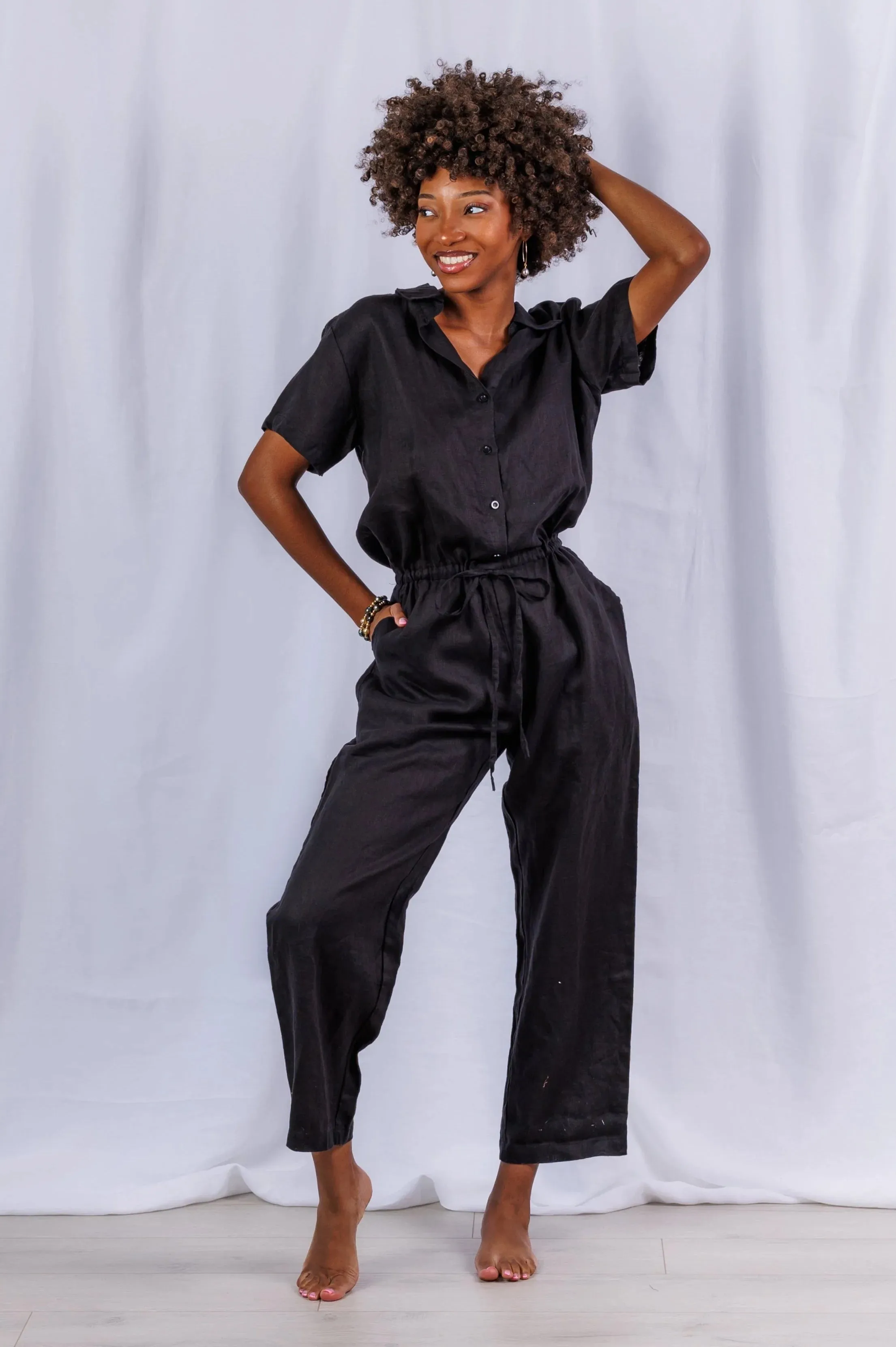Sea Lustre Viper Jumpsuit Black Linen