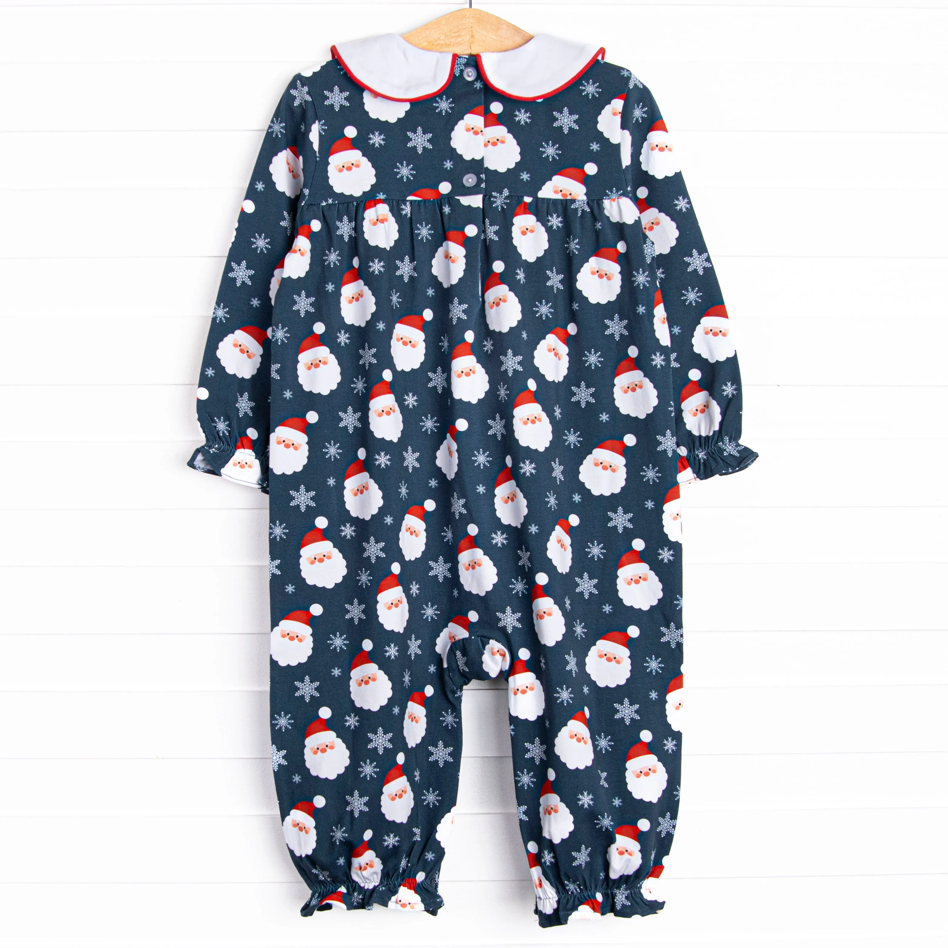 Seasonal Snowfall Ruffle Romper, Navy