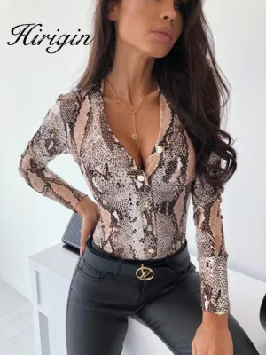 Sexy Deep V Neck Leopard Ladies Bodysuits