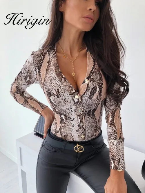 Sexy Deep V Neck Leopard Ladies Bodysuits