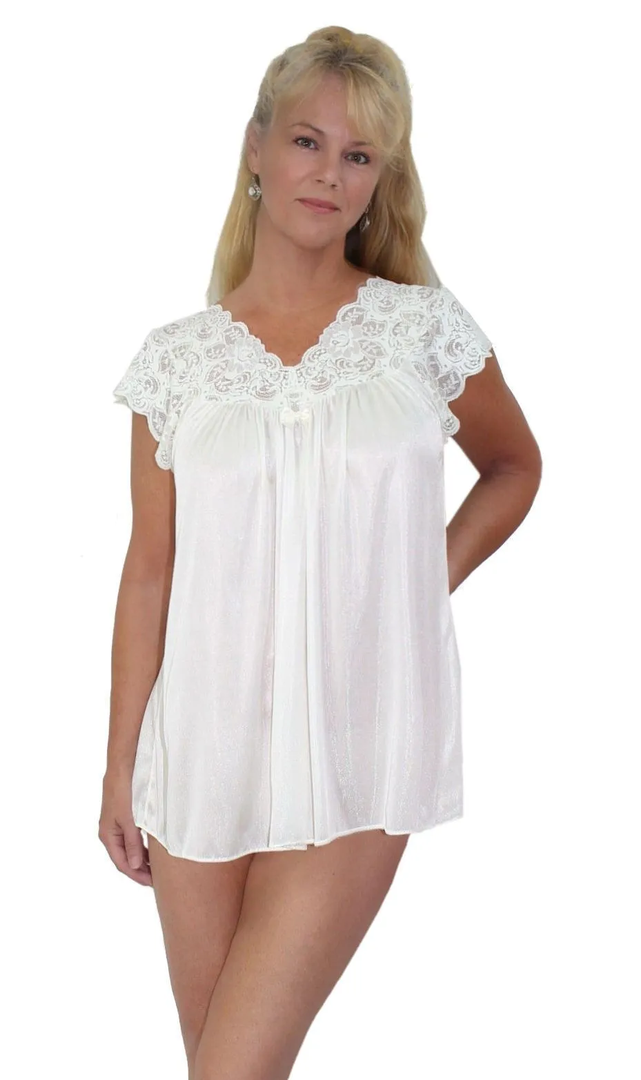 Shadowline Women's Pajama Set Silky Nylon Lace Cap Sleeve 76737